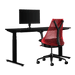 Herman Miller Gaming-Bundle, einschließlich Nevi-Schreibtisch, Ollin-Monitorarm und einem Sayl-Stuhl in Rot.