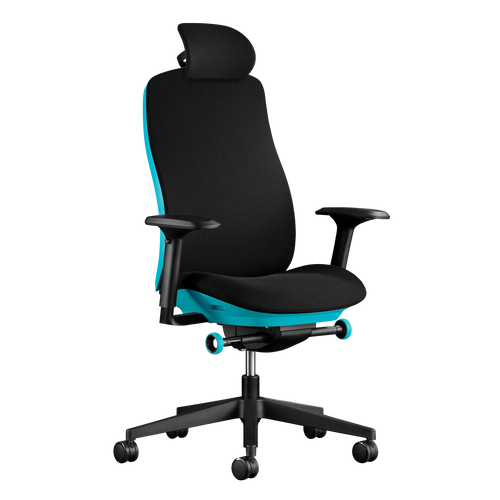Ein Herman Miller Vantum Gaming-Stuhl in Abyss-Blau von vorne gesehen.
