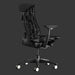 Schrägansicht der Rückseite eines Herman Miller X Logitech Embody Gaming-Stuhls in Schwarz
