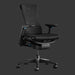 Dunkelgrauer Embody Gaming-Stuhl mit Elementen in Cyan und geprägtem Logitech G Logo, im schrägen Winkel vor einem schwarzen Hintergrund.